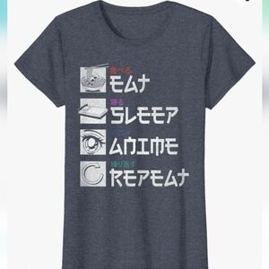 Port & Company Eat Sleep Anime Repeat Heather Blue Graphic T-shirt Size S